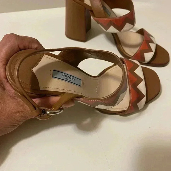 Prada Leather Colorblock Pattern Slingback brown and tan color Sandals - Picture 9 of 16